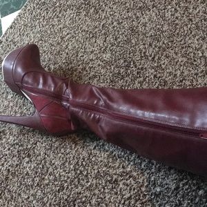 Burgundy knee high boots